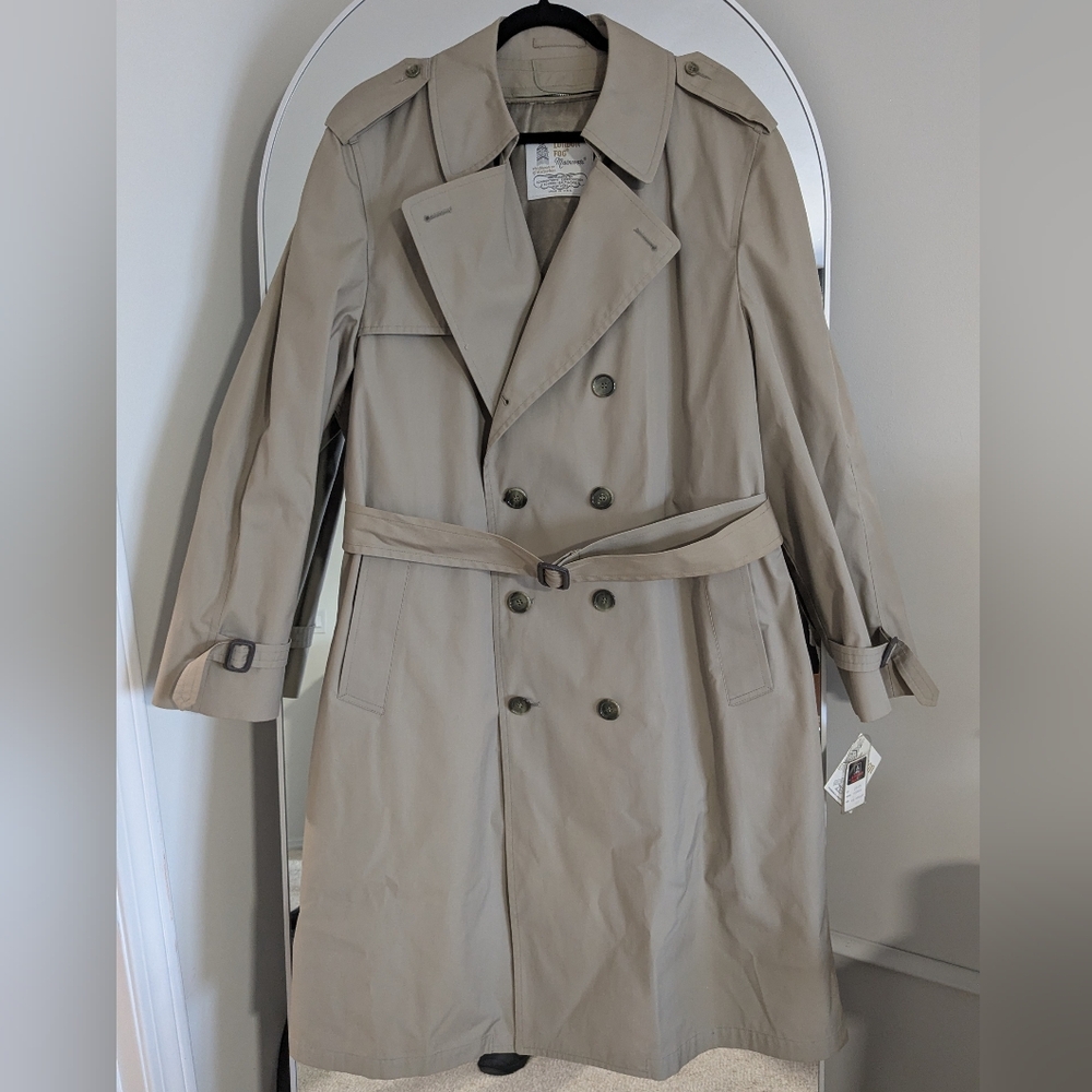 NWT Vintage London Fog Jacket Mens 46 Regular Beige Trench Coat Removable Lining